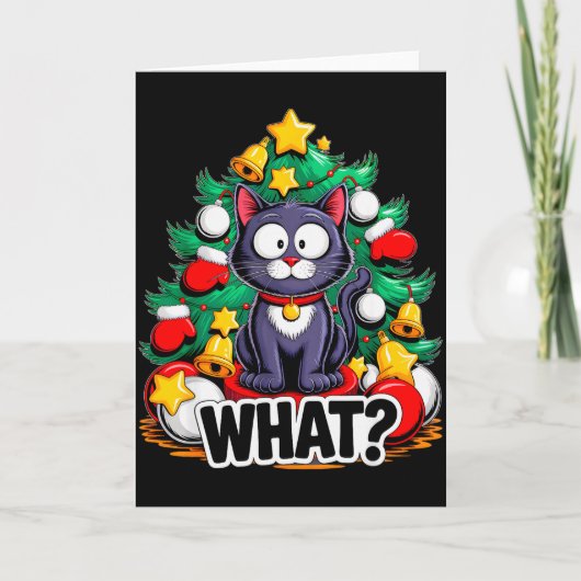 Funny Black Cat Christmas Tree Merry Xmas Humor Ca カード (正面)