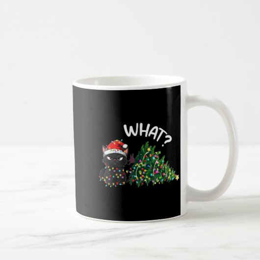 Funny Black Cat Christmas Tree Merry Xmas Humor Ca コーヒーマグカップ (右)