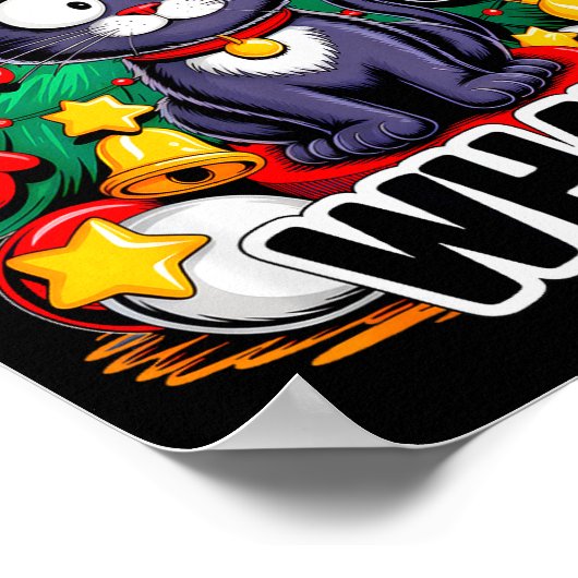 Funny Black Cat Christmas Tree Merry Xmas Humor Ca ポスター (角)