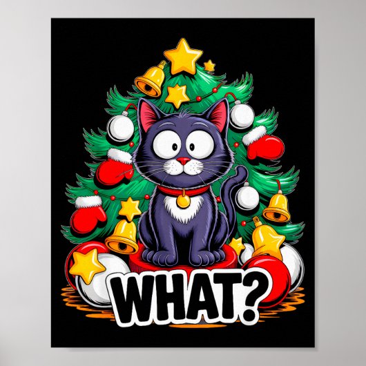 Funny Black Cat Christmas Tree Merry Xmas Humor Ca ポスター (正面)