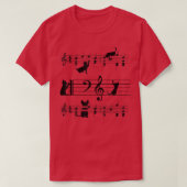 Funny Black Cat Climbing Playing Sheet Music Note Tシャツ (デザイン正面)