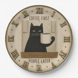 Funny Black Cat Coffee First People Later Cat Love ペーパープレート