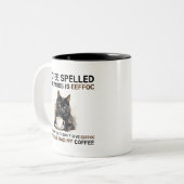 Funny Black Cat Coffee Spelled Backwards is Eeffoc ツートーンマグカップ (正面左)