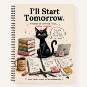 Funny Black Cat College Procrastination Notebook ノートブック (正面)