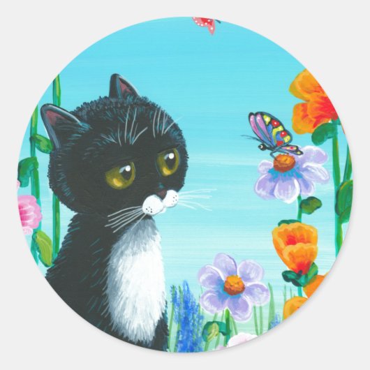 Funny Black Cat Creationarts Sticker ラウンドシール (正面)