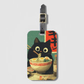Funny Black Cat Eating Ramen ラゲッジタグ (正面縦)