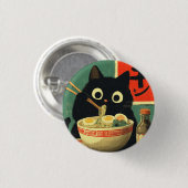 Funny Black Cat Eating Ramen 缶バッジ (正面&裏面)