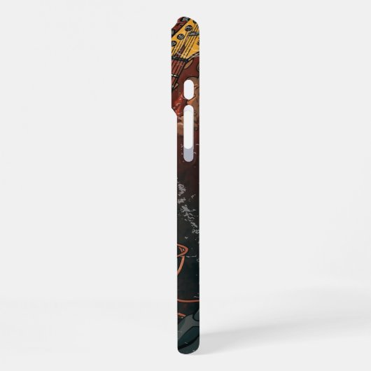 Funny Black Cat Electric Guitar Player Gift iPhoneケース (左側面)