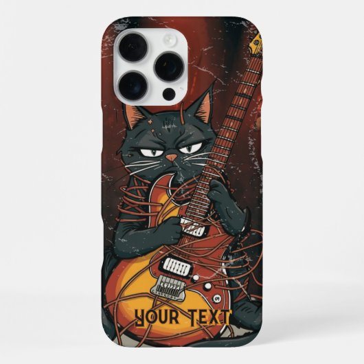 Funny Black Cat Electric Guitar Player Gift iPhoneケース (裏面)