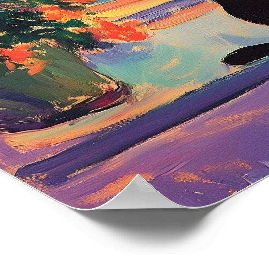 Funny Black cat enjoying the sunset  ポスター (角)