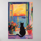 Funny Black cat enjoying the sunset  ポスター (正面)