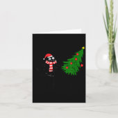 Funny Black Cat Gift Pushing Christmas Tree Over C カード (正面)