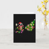 Funny Black Cat Gift Pushing Christmas Tree Over C カード (黄色い花)