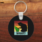 Funny Black Cat Gift Pushing Christmas Tree Over C キーホルダー (正面)