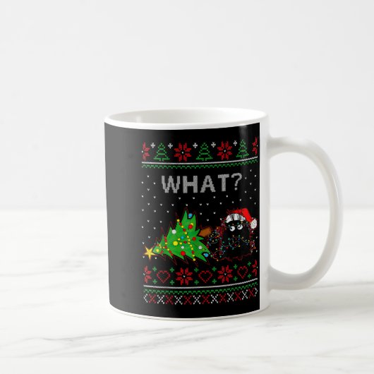 Funny Black Cat Gift Pushing Christmas Tree Over C コーヒーマグカップ (右)