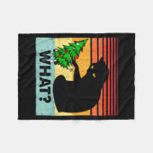 Funny Black Cat Gift Pushing Christmas Tree Over C フリースブランケット (正面(横))