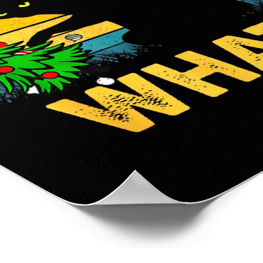 Funny Black Cat Gift Pushing Christmas Tree Over C ポスター (角)