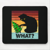Funny Black Cat Gift Pushing Christmas Tree Over C マウスパッド (正面)