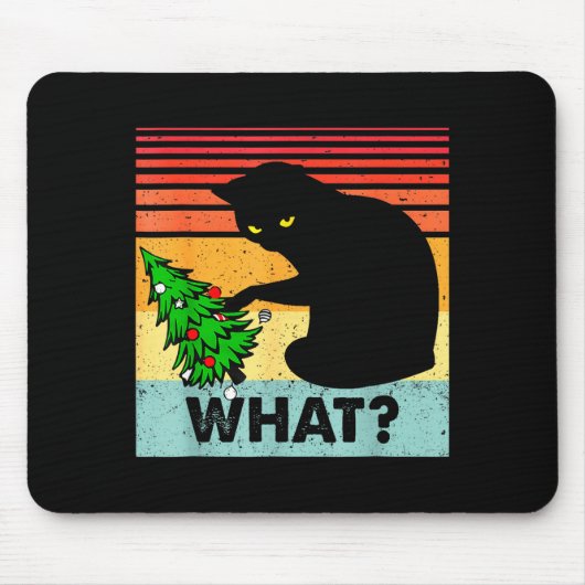 Funny Black Cat Gift Pushing Christmas Tree Over C マウスパッド (正面)