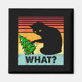 Funny Black Cat Gift Pushing Christmas Tree Over C マグネット (正面)
