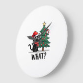 Funny Black Cat Gift Pushing Christmas Tree Over C ラージ壁時計 (傾斜)