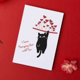 Funny Black Cat Hanging Out Valentine's Day シーズンカード