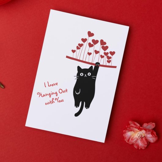 Funny Black Cat Hanging Out Valentine's Day シーズンカード