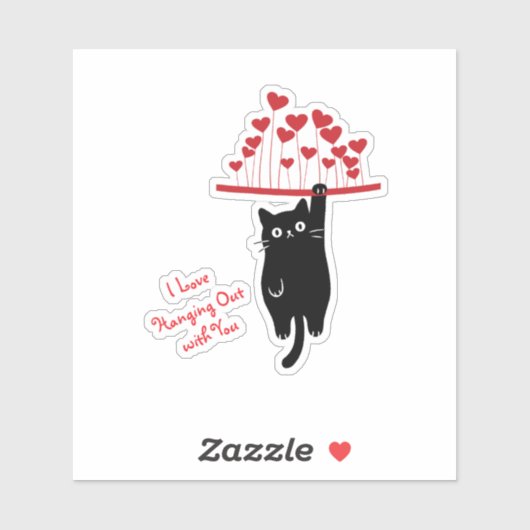 Funny Black Cat Hanging Out Valentine's Day シール (シート)