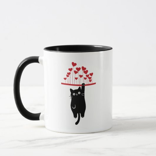 Funny Black Cat Hanging Out Valentine's Day マグカップ (左)