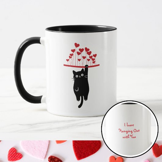 Funny Black Cat Hanging Out Valentine's Day マグカップ