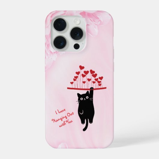 Funny Black Cat Hanging Out Valentine's Day iPhoneケース (裏面)