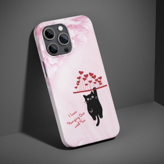 Funny Black Cat Hanging Out Valentine's Day iPhoneケース