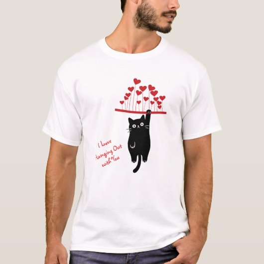 Funny Black Cat Hanging Out Valentine's Day Tシャツ (正面)