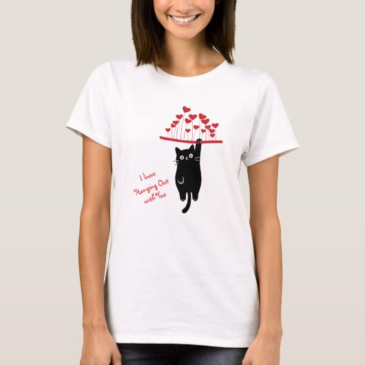 Funny Black Cat Hanging Out Valentine's Day Tシャツ (正面)