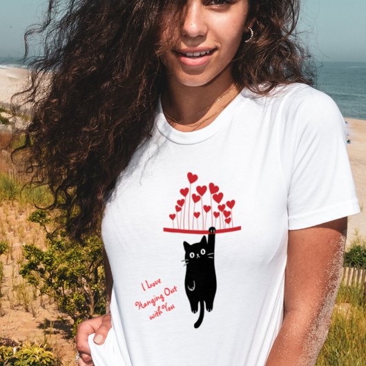 Funny Black Cat Hanging Out Valentine's Day Tシャツ