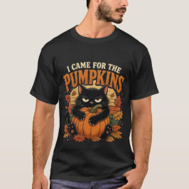 Funny Black Cat Hugging Pumpkin T-Shirt Tシャツ