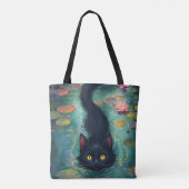Funny Black cat is swimming  トートバッグ (裏面)