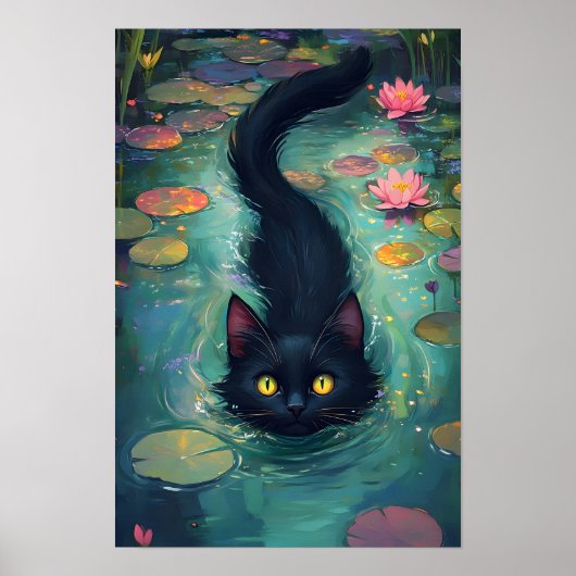 Funny Black cat is swimming  ポスター (正面)