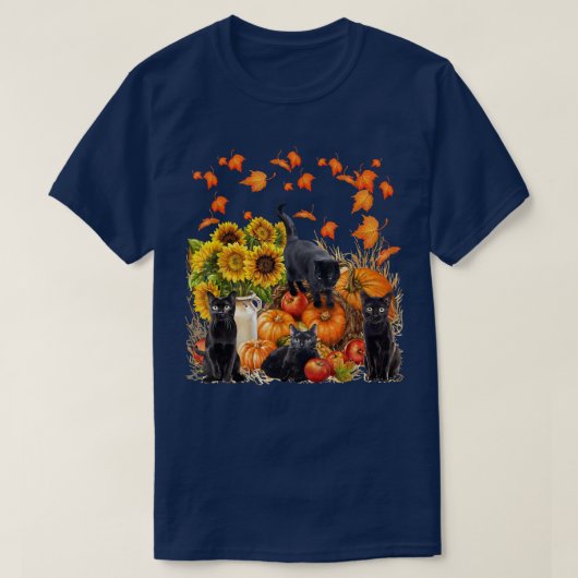 Funny Black Cat Leaf Fall Hello Autumn For Cute Ki Tシャツ (デザイン正面)