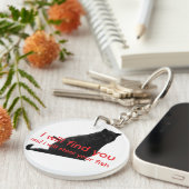 Funny Black Cat Meme I Will Find You Steal Fish キーホルダー (正面右)