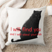 Funny Black Cat Meme - I Will Find You Steal Fish  クッション (ブランケット)
