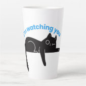 Funny Black Cat  Minimal Illustration カフェラテマグ (正面)