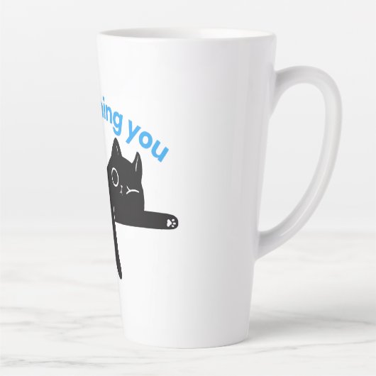 Funny Black Cat  Minimal Illustration カフェラテマグ (右)