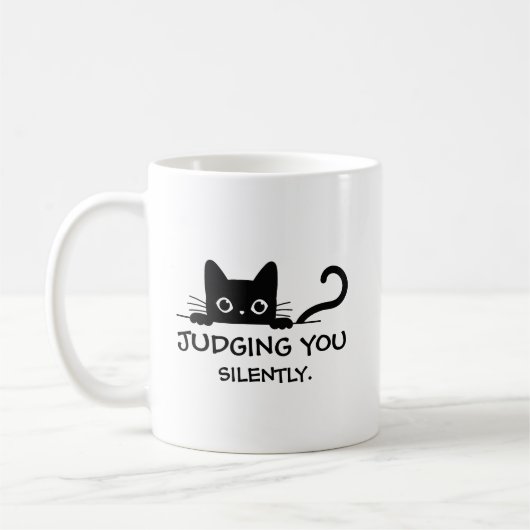 Funny Black Cat Mug – Judging You Silently コーヒーマグカップ (左)