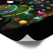 Funny Black Cat Pushing Christmas Tree  ポスター (角)