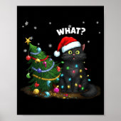 Funny Black Cat Pushing Christmas Tree ポスター (正面)