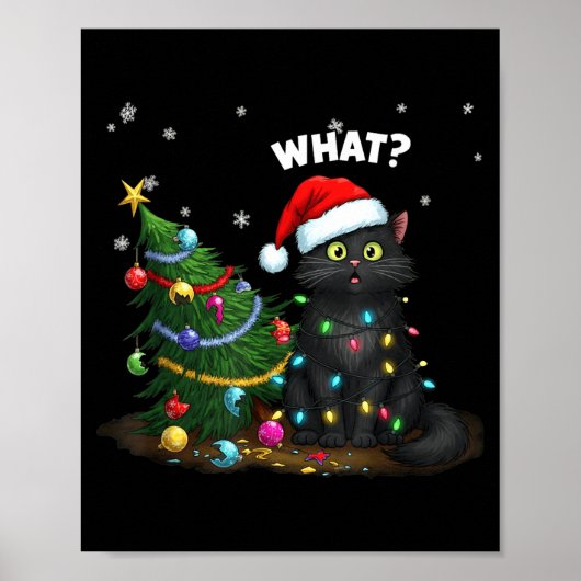 Funny Black Cat Pushing Christmas Tree  ポスター (正面)
