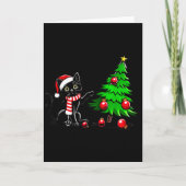 Funny Black Cat Pushing Christmas Tree Over Cat Wh カード (正面)