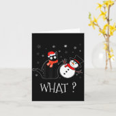 Funny Black Cat Pushing Snowman Christmas Winter C カード (黄色い花)