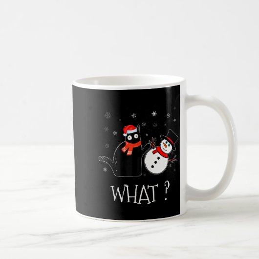 Funny Black Cat Pushing Snowman Christmas Winter C コーヒーマグカップ (右)